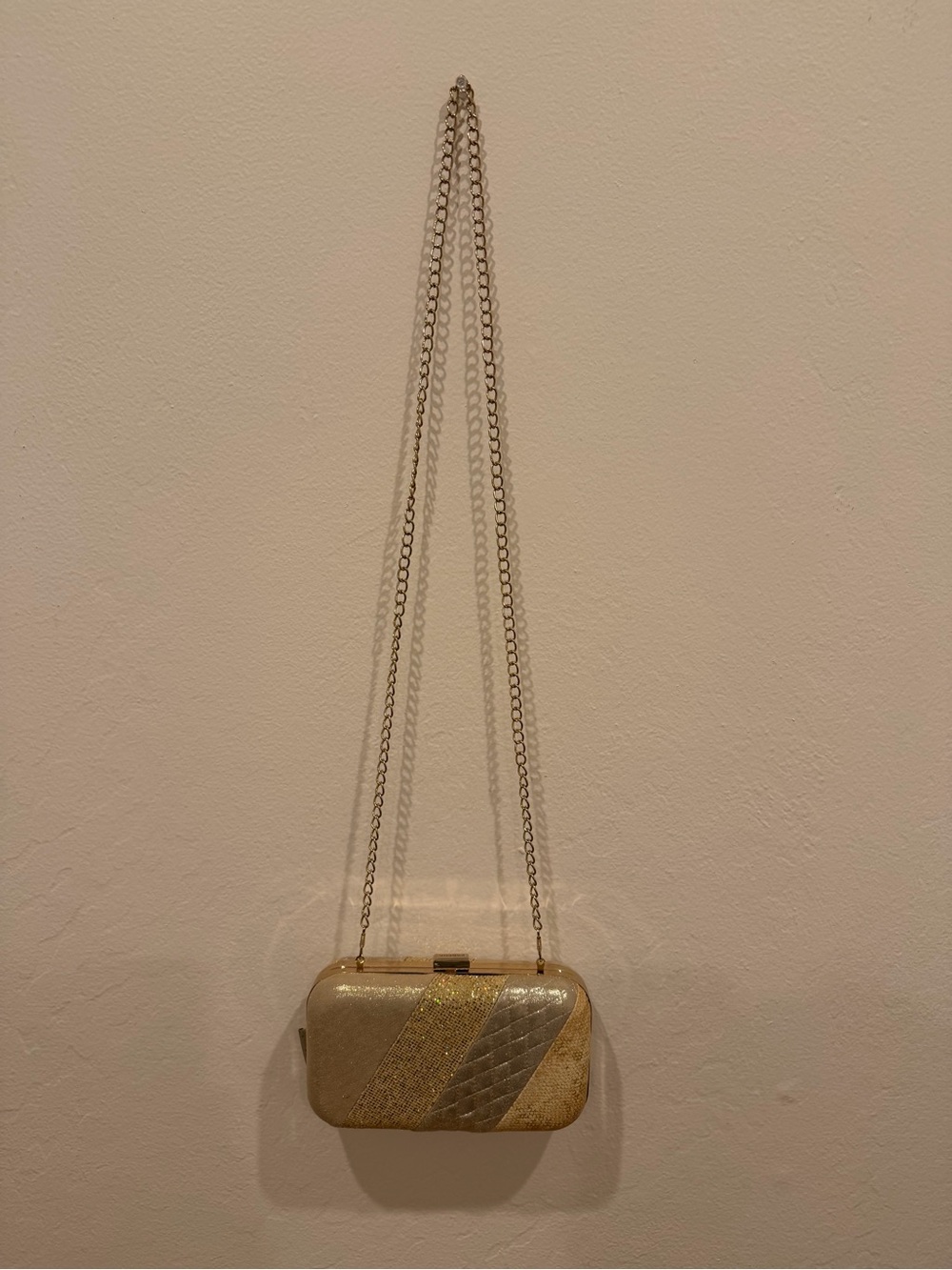 Esbeda Gold Metallic Evening Clutch with Chain Strap